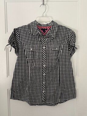 Tommy Hilfiger - Black & White Gingham Short Sleeve Button Down Shirt - Size XL